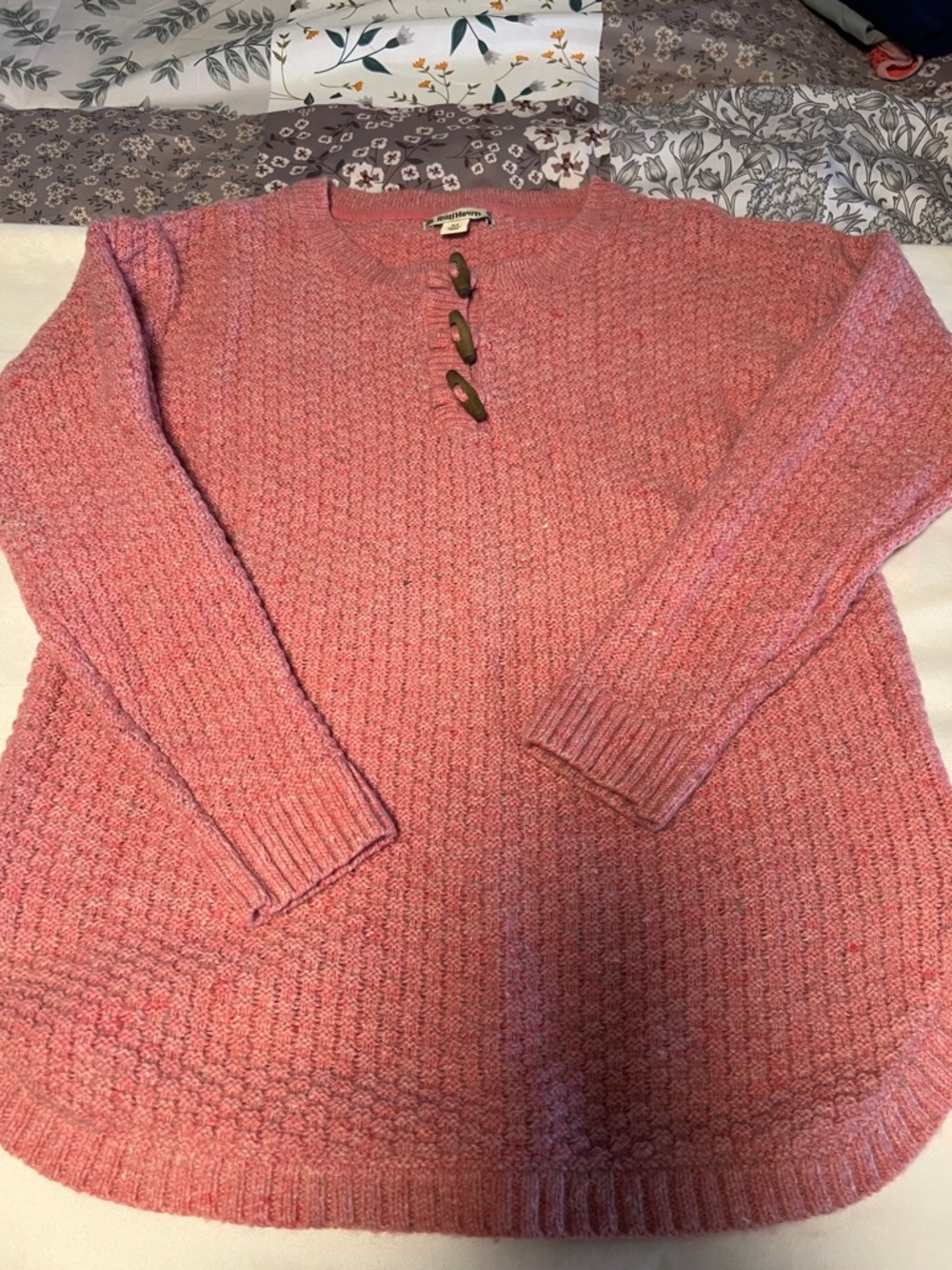 Ruff Hewn Rose Pink Knit Crewneck Sweater with Toggle Accents